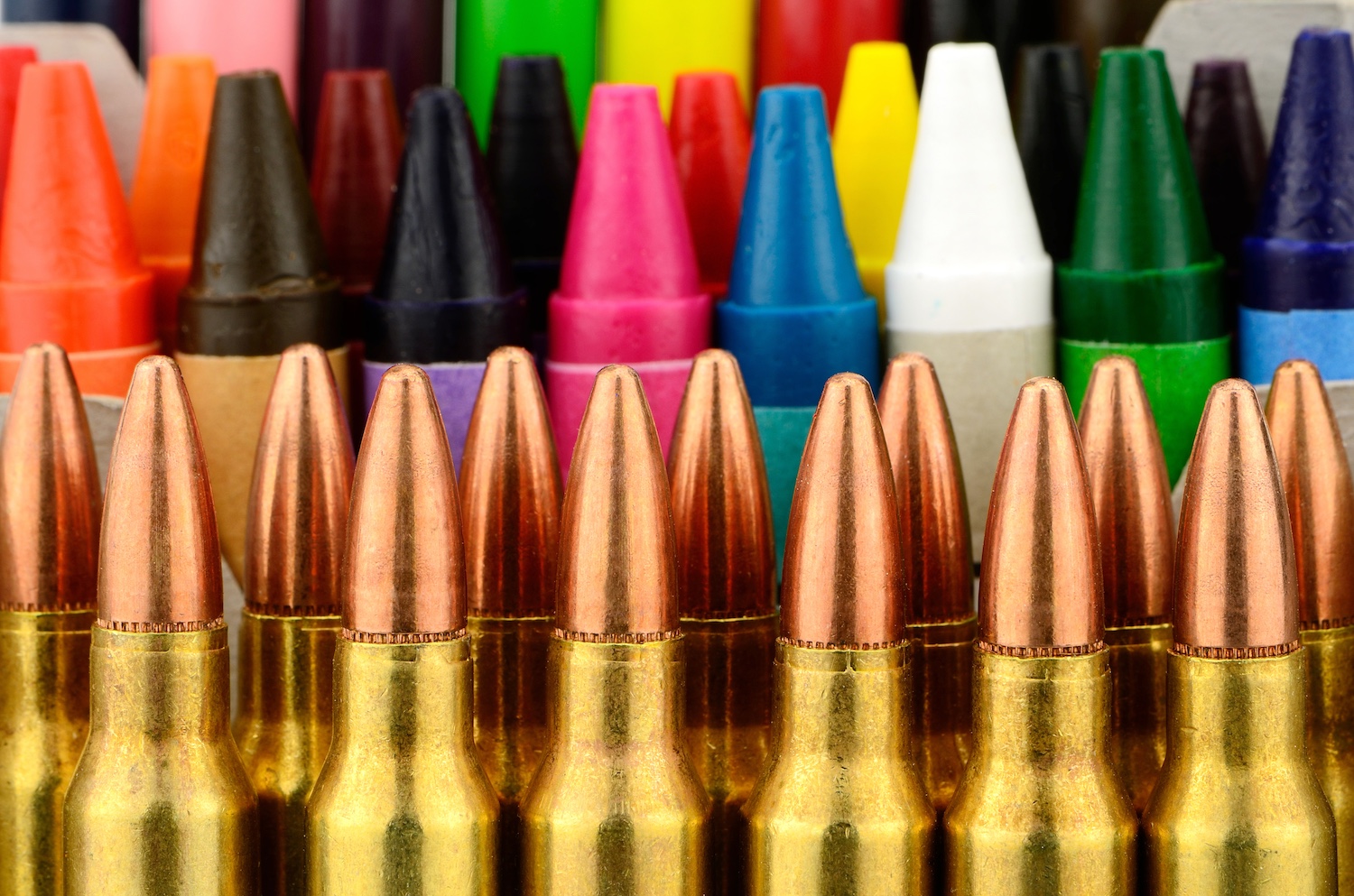 Crayons and bullets as in a crayon box